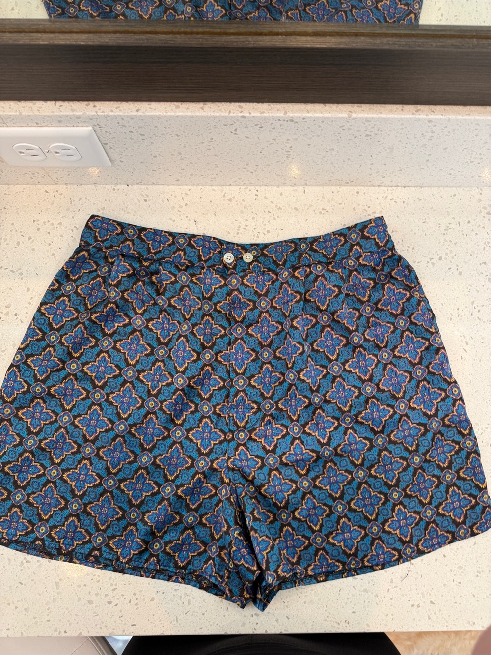 Vintage Christian Dior Monsieur Geometric Print Lounge Shorts Blue Boxers